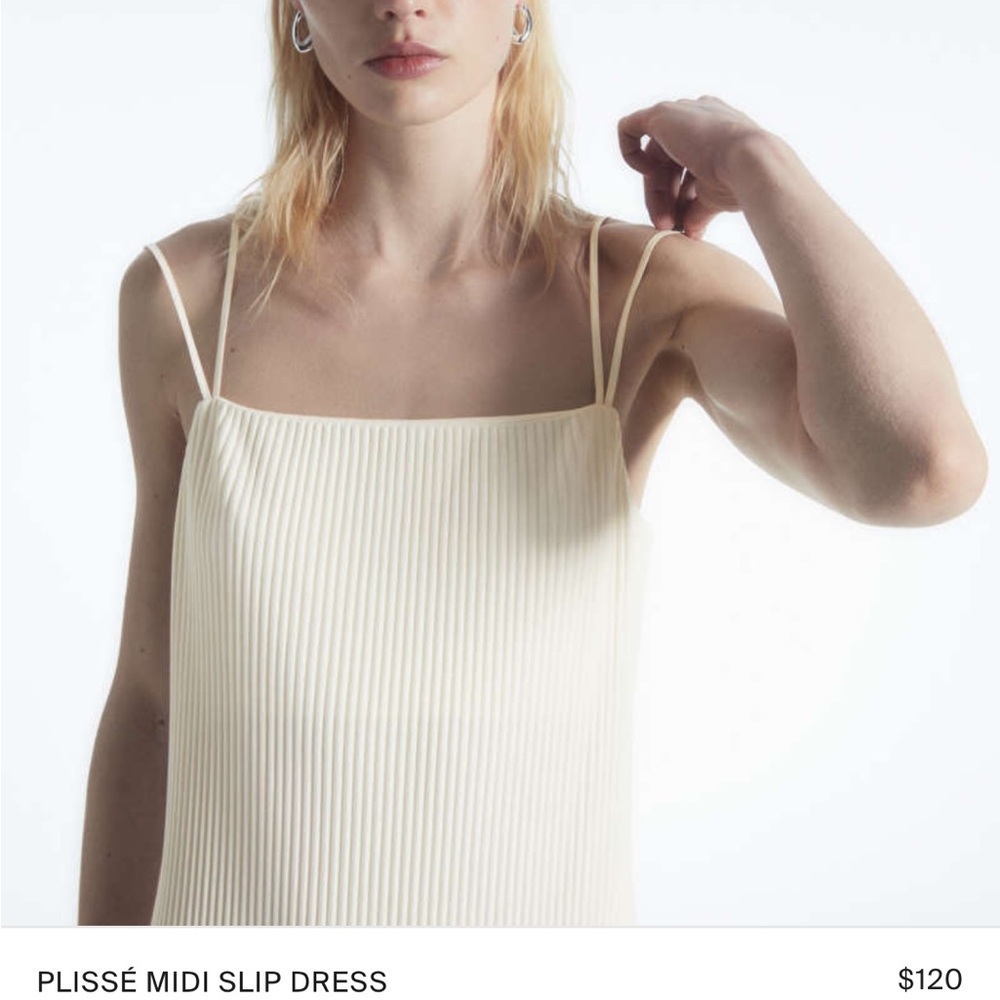 COS PLISSÉ MIDI WHITE SLIP DRESS New with tags size S